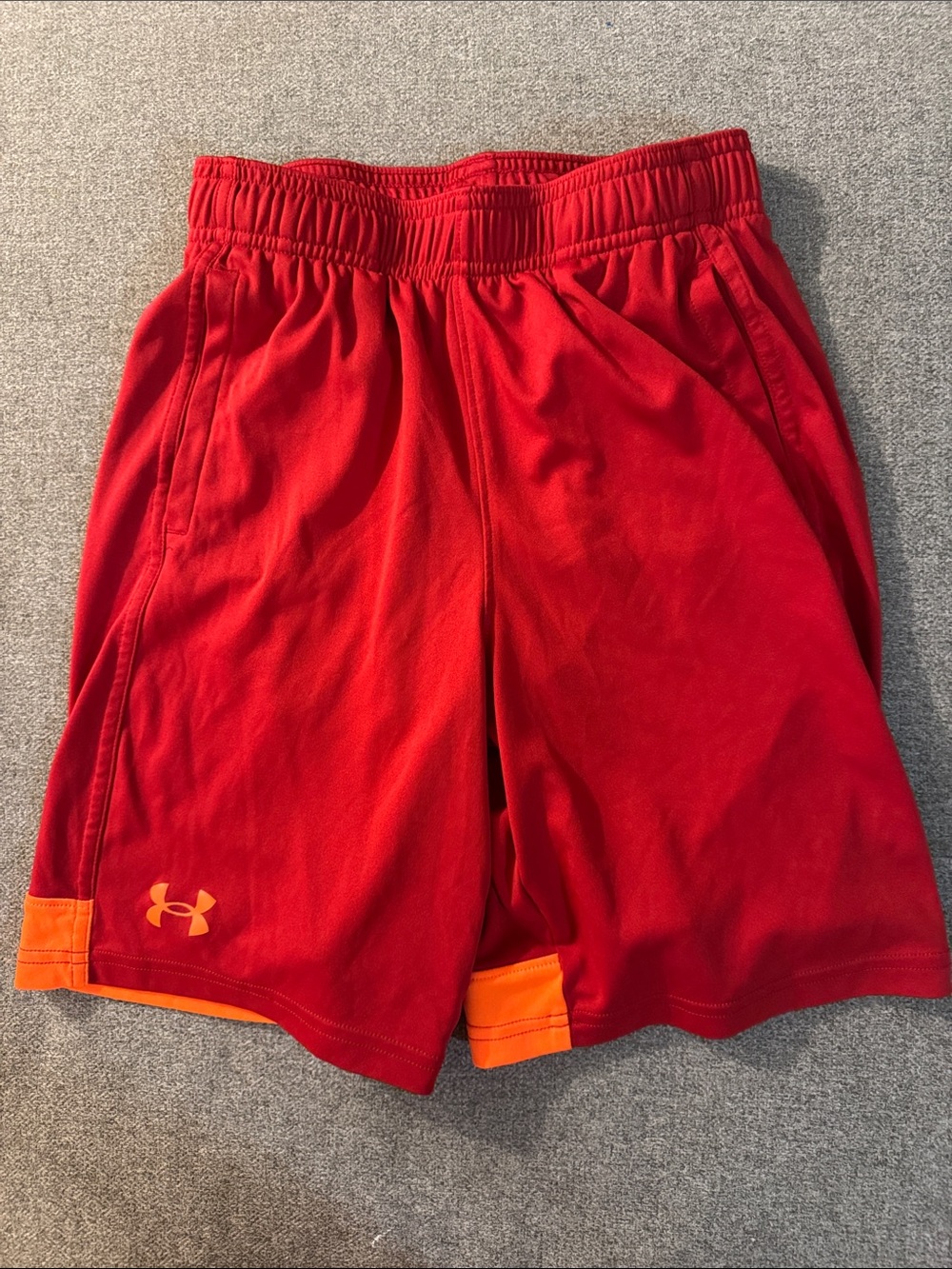 5/$15- Under Armour Red Kids Athletic Shorts with Orange Trim